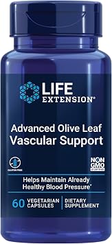 Life Extension Advanced Olive Leaf Vascular Support, Olive Extract, Celery Extract, oleuropein, Blood Pressure Health Support, Cardiovascular Health, Vegetarian, Gluten-Free, Non-GMO, 60 Capsules