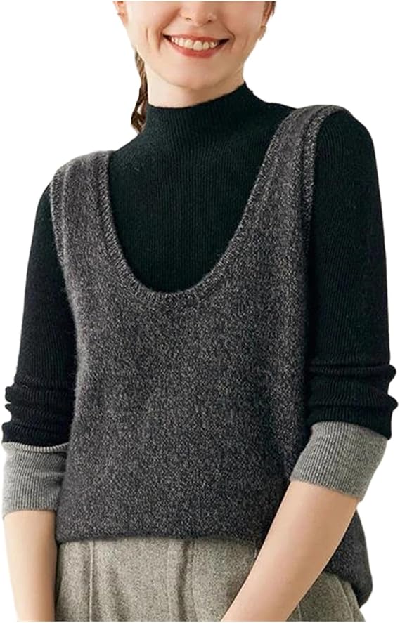 Women Sweater Vest 100% Cashmere U-Neck Sleeveless Pullover Vest Soft Comfy Knit Tank Tops