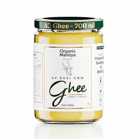 Grass Fed A2 Ghee 23 oz (700 ml) Bilona Desi Cow Clarified Butter | Lactose Free, Pasture Raised by Organic Mandya