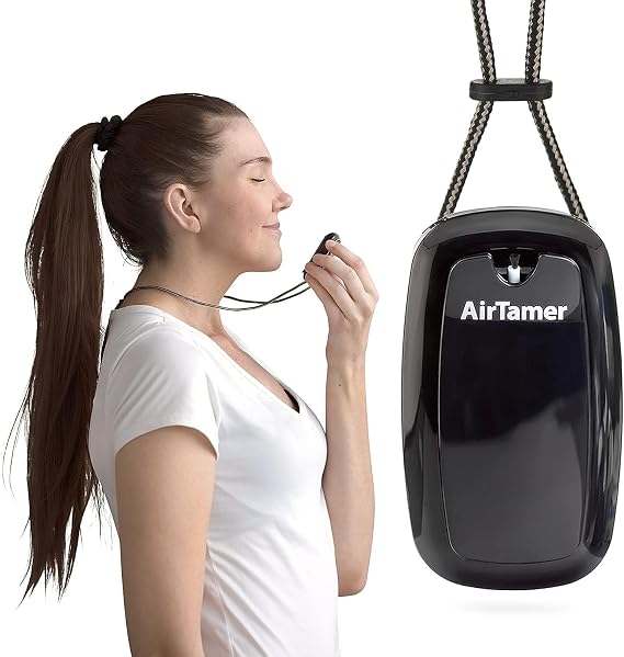 AirTamer A315 Wearable Air Purifier Necklace - Black | Rechargeable Negative Ion Emitter with Leather Travel Case for Office, Travel & Everyday Use