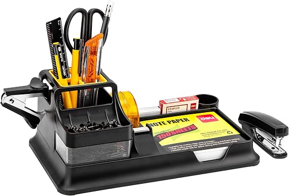 Deli Office Organizer Set - Desk Organizer with Pencil Holder and Tape Dispenser, 13 Pcs Office Accessories for Home, School, Black