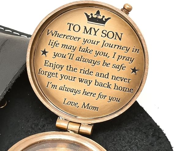 Personalized Brass Compass with Engraved Case - Graduation & Birthday Gift for Son - Scripture Quote Direction Working Compass