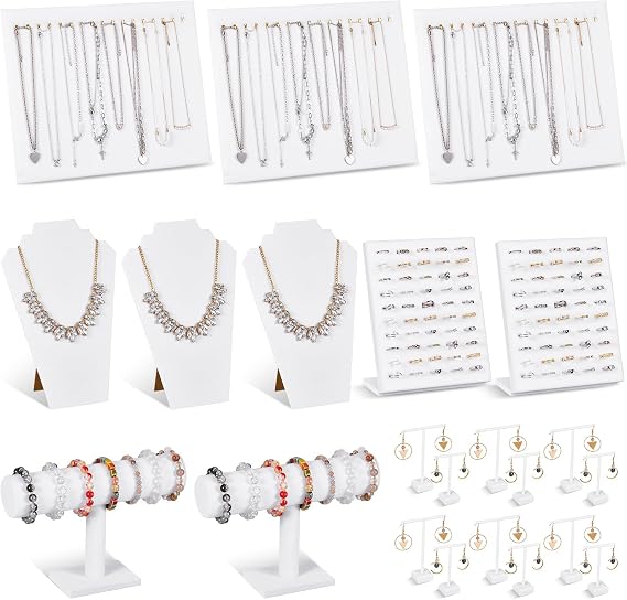 Henoyso 22 Pcs Velvet Jewelry Display Set Jewelry Display for Selling Necklace Stand Bracelet Holder T Shape Earring Stand