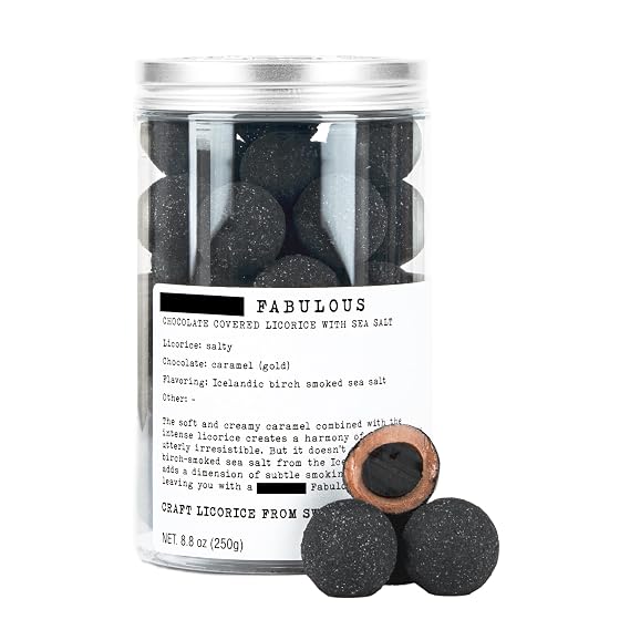 Haupt Lakrits F-ing Fabulous Licorice Swedish Black Licorice with Gourmet Caramel Chocolate and Icelandic Birch-Smoked Sea Salt Small Batch Candy 8.8 oz