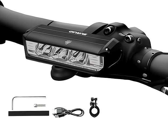 Suruid Super Bright LED Bike Light, USB Rechargeable Bicycle Headlight, Waterproof Bike Headlight, Waterproof Bike Headlight,Daytime Running Light,MTB Off-Road Cycling Commuting