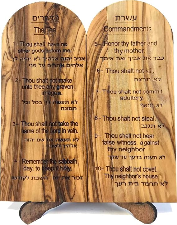 Holy Land Market Ten Commandments Tablets - Olive Wood Plaque from Mount Horeb, 6 in Tall, 10 Commandments Holy Land