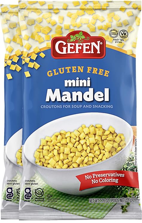 Gefen Gluten Free Mini Soup Croutons, Mini Mandel, 7.7oz (2 Pack) | All Natural | Great for Snacking | Kosher for Passover