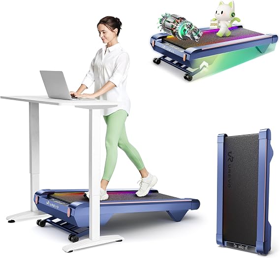 UREVO CyberPad Smart Walking Pad with 14% Incline, Under Desk Treadmill for Home Use, Extended Walking Surface, LED Remote, Speed-Responsive Lighting, Quiet Brushless Motorized, UREVO APP