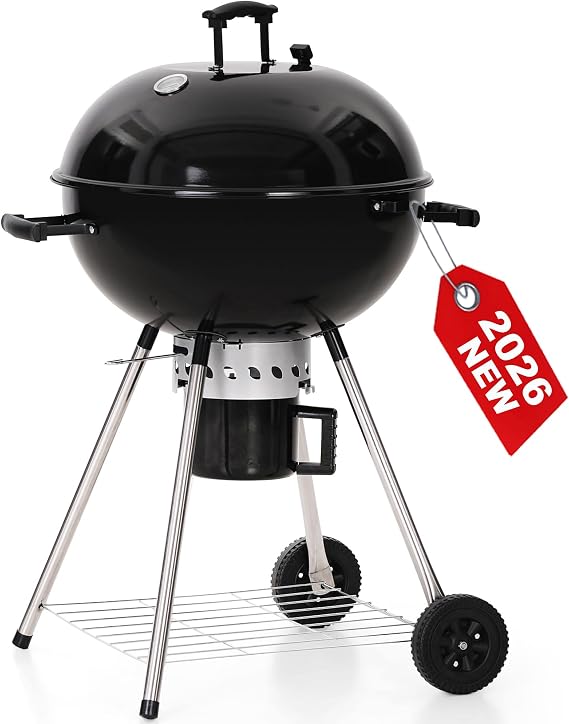 22 inch Kettle Charcoal BBQ Grill with Wheels for Outdoor Cooking