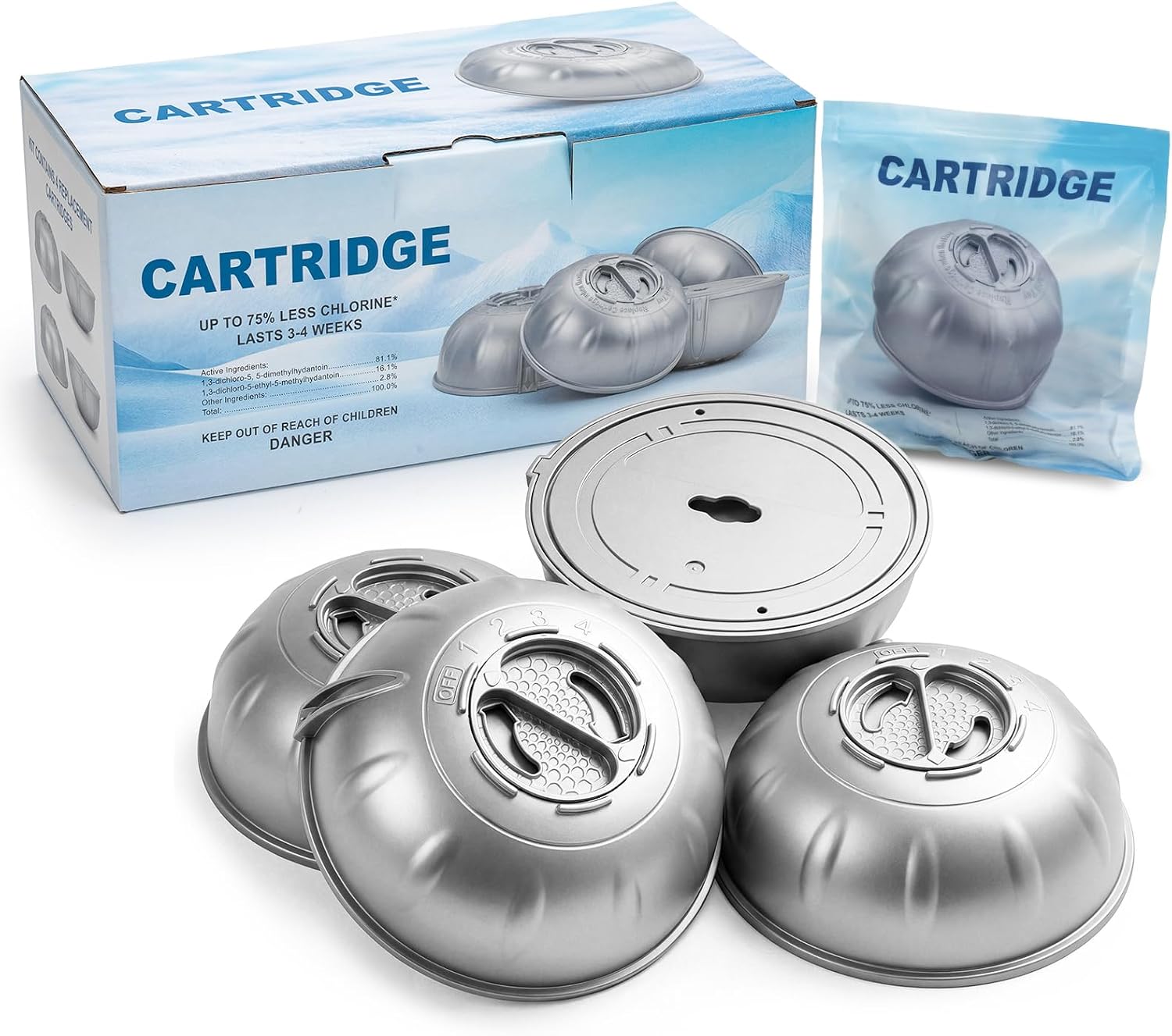 Hot Tub Replacement Cartridges Fit for Frog Ease Floating System, Mineral Cartridge for Hot Tubs Up to 600 Gallons, Smart Self-Regulating Water Treatment, Long-Lasting Filtration - 4 Pack