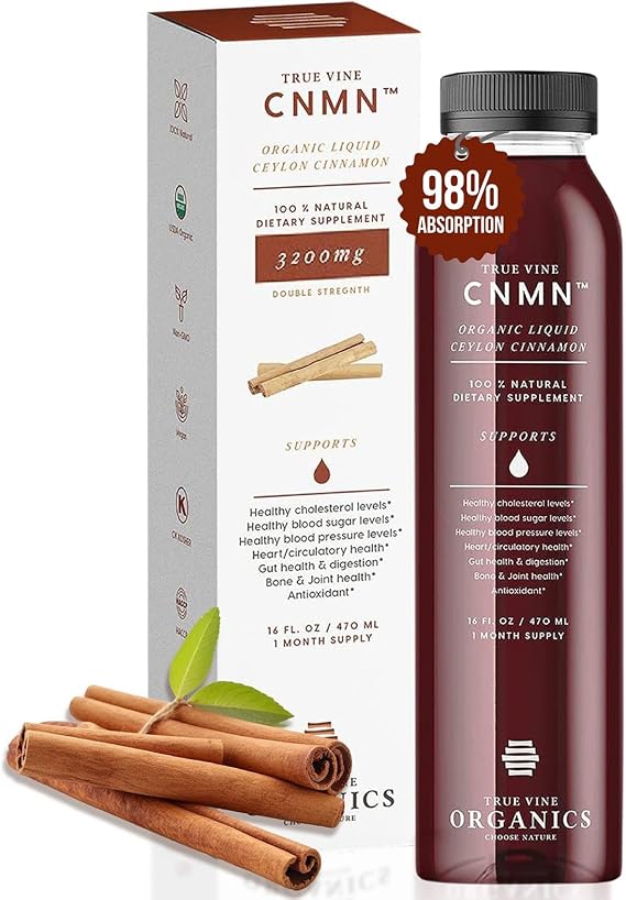 True Vine 3200mg Liquid Ceylon Cinnamon Supplement (Made in USA) for Healthy Heart, Blood Pressure, Sugar, Cholesterol, Gut & Joints 100% Organic Ceylon Cinnamon to Fight Free Radicals (16 fl oz)