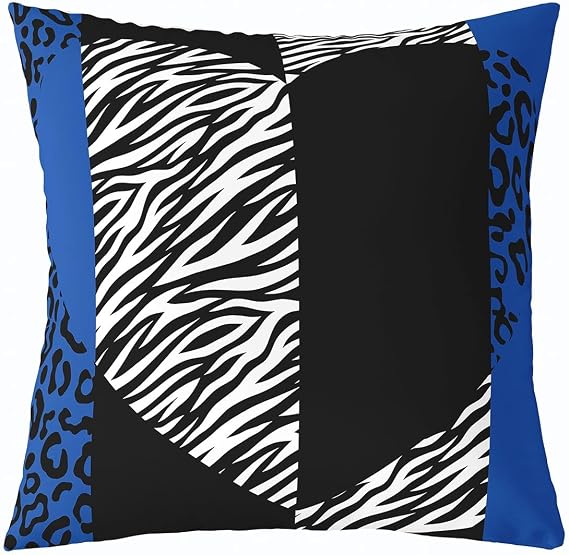 Castle Fairy Zebra Leopard Pillow Cover for Office Decor Wild Animal Cheetah Throw Cushion Case Romantic Heart Geometric Reversible Print Couch Pillowcase Blue Black Stripes Cushion Cover 22"x22"