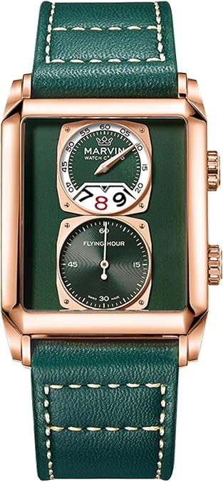 marvin Watches for Men Swiss Mens Watch in Stainless Steel with Leather Strap and Rectangular Sapphire Glass Dial, Quartz Movement, 50M Waterproof