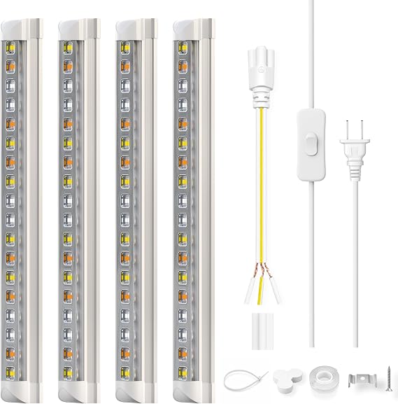 BESTVA Grow Lights for Indoor Plants, Full Spectrum Sunlight Plant Light, 36W(4 X 9W) High PPFD 1FT LED Grow Light Strips with Reflector, Linkable Design for Seed Starting, 4-Pack