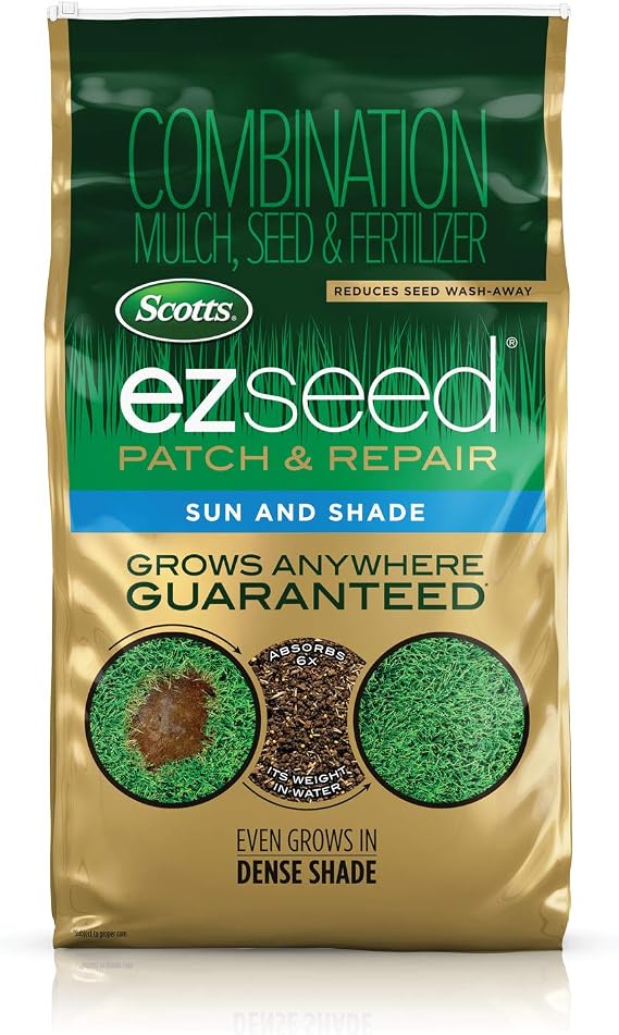 Scotts EZ Seed Patch & Repair Sun and Shade, 10 lbs. | Sun and Shade Grass Seed and Fertilizer for Bare Spots and Repair, Grows Anywhere