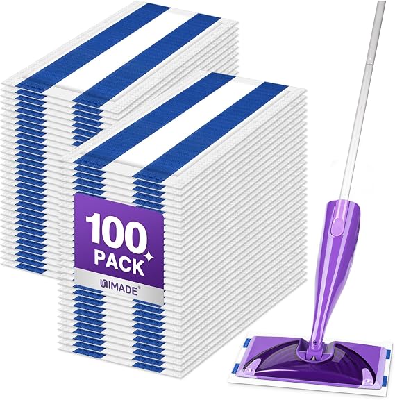 UNIMADE 100個 モップパッド リフィル Swiffer Wet Jet対応 使い捨て多層モッピングパッド すべての硬い表面、特に堅木張りの床用、超吸収性スプレーモップパッドリフィル