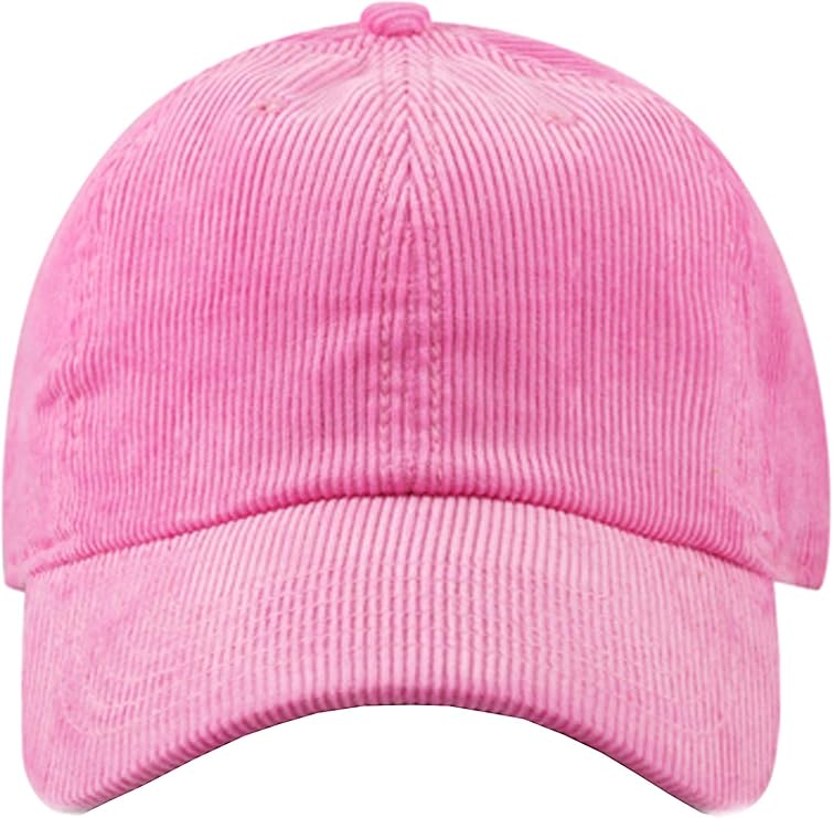 Newhattan Solid Corduroy 100% Cotton Vintage Unisex Baseball Adjustable Polo Trucker Cap Hat (Pink)
