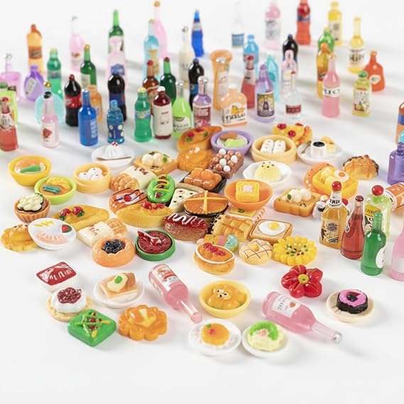 Mini Brands Food, Miniature Doll Accessories for Dollhouse Decoration, 80 Pcs Mini Food Set for Pretend Play Kitchen and DIY Crafts