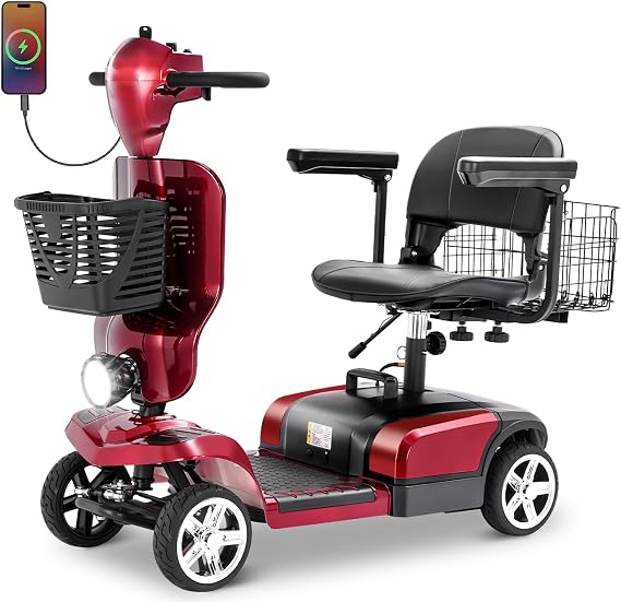 4 Wheels Eldryvon EV03 Electric Mobility Scooter for Seniors, Dual Baskets, 350W Powered Wheelchair with Rotating Seat, Foldable Motorized Scooter for Adult with USB Port, 300Lbs Capacity All Terrain