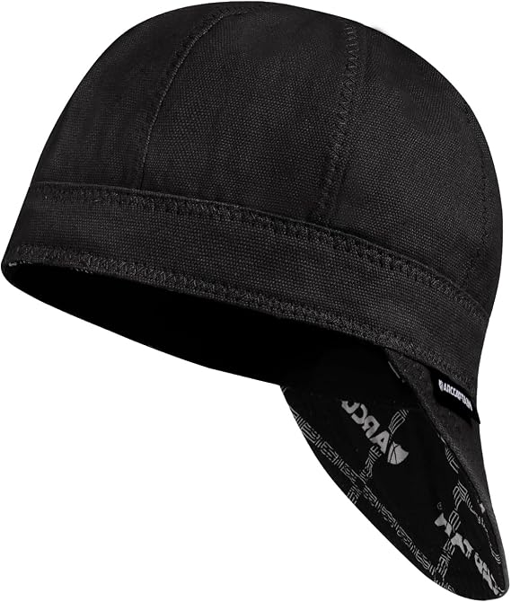 ARCCAPTAIN Reversible Welding Cap, 8 Panel Protective Welders Cap, 10 oz Fireproof Cotton Comforts for Safety and Protection While Welding to Men Women, Black, 7 1/2