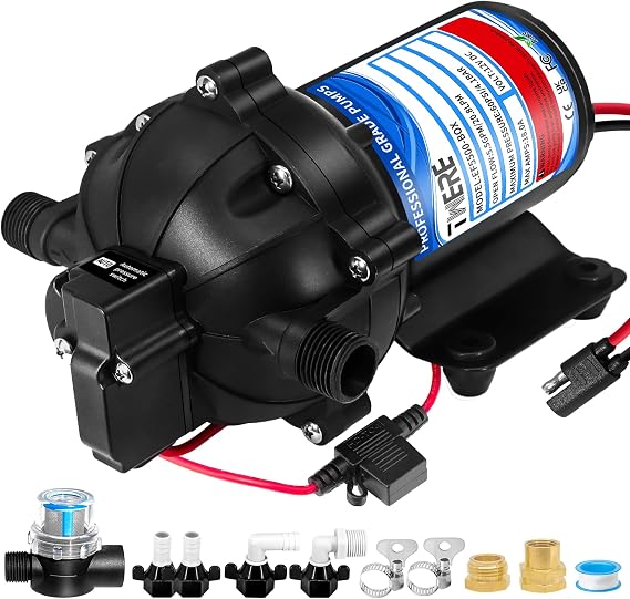 12V Diaphragm Pump,5.5GPM 60PSI Water Pump,12V Self-Priming Diaphragm Pump for Agricultural Spraying,RV,Marine,Yacht and Off-Grid Water System -1/2 MNPT Connection 5.5GPM Black