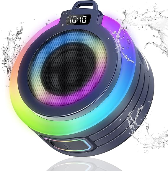 Bluetooth Shower Speaker, Portable Bluetooth Speaker Stereo Sound with Suction Cup/Lanyard, Built-in Mic, IPX7 Waterproof Wireless Speakers Bluetooth 5.4 for Bathroom, Party, Blue