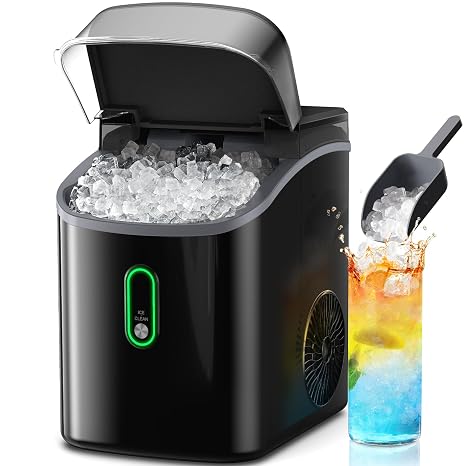 Silonn Nugget Ice Makers Countertop, Pebble Ice Makers with Crushed Ice, 33lbs Per Day with Scoop, Pellet Portable Ice Machines with Auto-Cleaning for Home, Kitchen, Office
