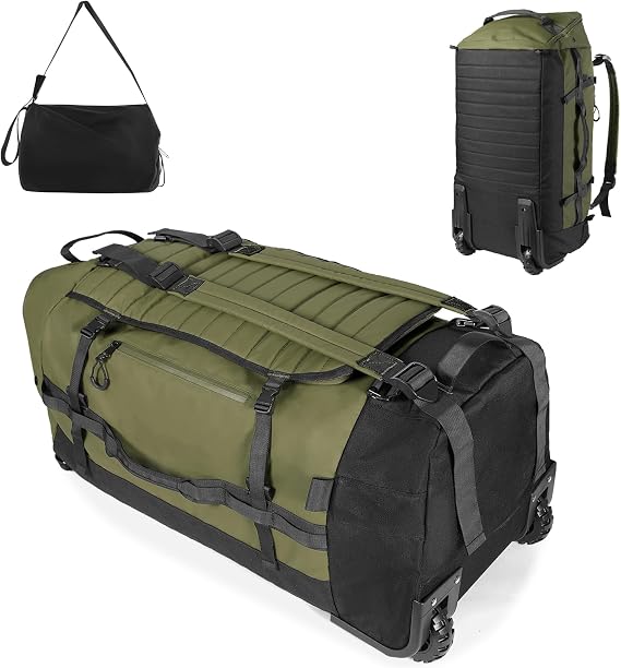 Bagenerous 86L 30 Folding Duffle Backpack with 2 Wheels,Travel Bag with Separate Shoe Compartment,Army Green
