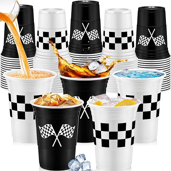 Norme 48 Pcs Checkered Flag Plastic Cups, Race Car Party Supplies, Bulk