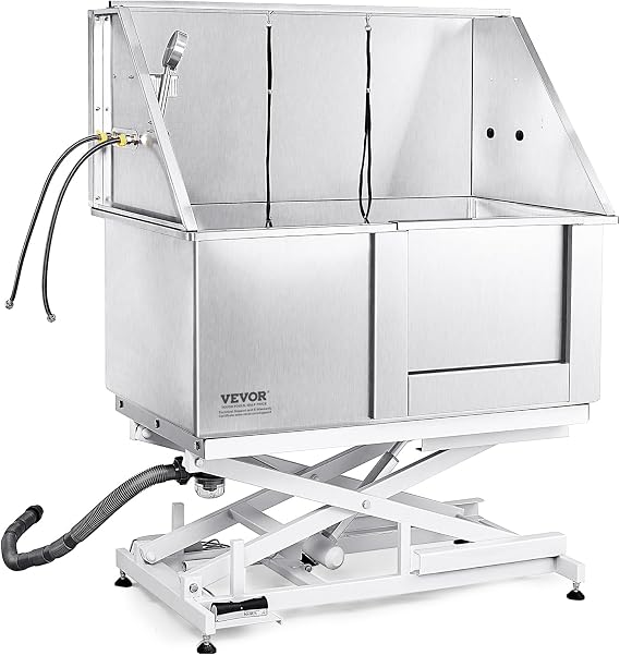 VEVOR 50 Pet Dog Bathing Station Electric Height Adjustment, Professional Stainless Steel Dog Grooming Tub wSoap Box, Faucet,Rich Accessory,Bathtub for Multiple Pets, Washing Sink for HomeRight