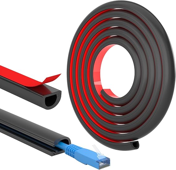 Mini Cable Trunking, Self-Adhesive Cable Cover, Cable Management Trunking, Hide Wires on Walls, Flame Retardant, Paintable, Cable Tidy for Home, Office, 15mm (W)x10mm (H)x2m Lengths – Black