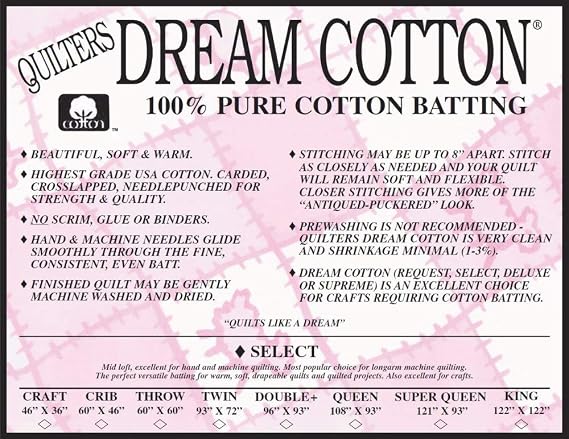 Quilters Dream Natural Cotton Select Batting (93in x 72in) Twin