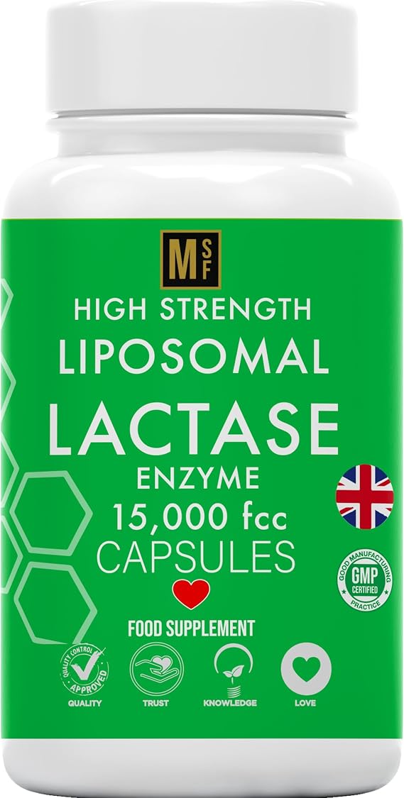 Lactase Enzyme 15000FCC | 120 High Strength Lactase Capsules | Enzyme Tablets | Lactose Digestion | Digestive Enzyme Food Supplement, Liposomal Max Absorption