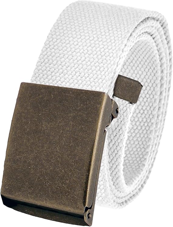 Build A Belt Men's Antique Gold Flip Top Style 1.5" Wide Buckle with Canvas Web Belt