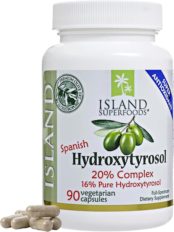 Island Nutrition 20% Hydroxytyrosol Complex from Real Olives, Made in Spain | No Synthetic Polyphenols, 100% Grown & Extracted in Spain, 90 Capsules, 100 mg, Spanish Hydroxytyrosol Supplement, No Oil