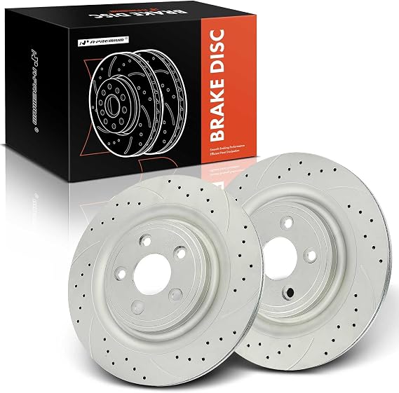 A-Premium 12.83 inch 326mm Rear Drilled and Slotted Disc Brake Rotors Compatible with Select Jaguar Models - XF 2009-2016, XJ 2010-2015, XK, S-Type, Super V8, Vanden Plas, XJ8, XJR, XKR, 2-PC Set