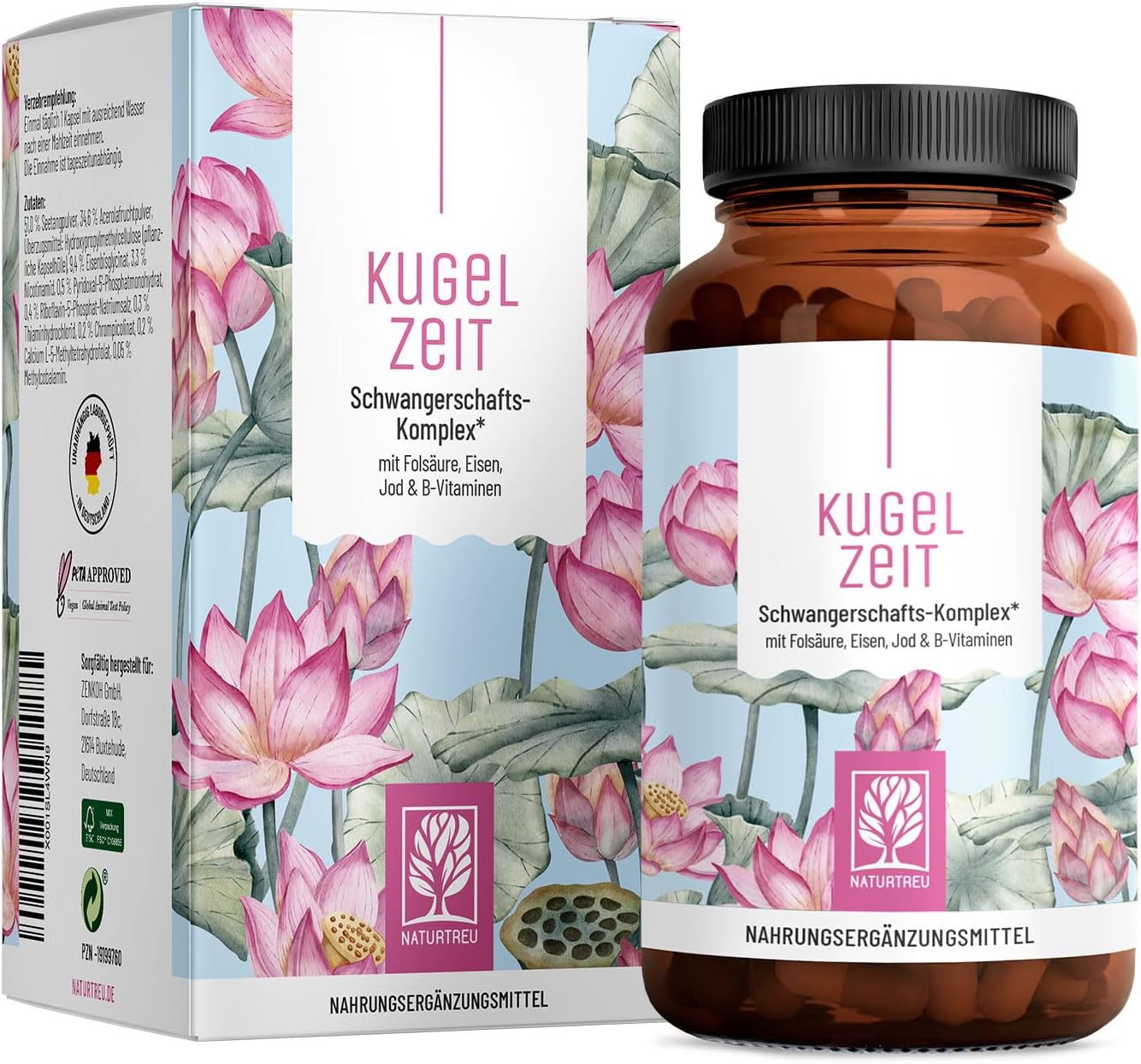 pregnancy vitamins - complex for all trimesters with folate acid chrome iron iodine & 7 vitamins vegan - support in pregnancy - ball time by naturtreu