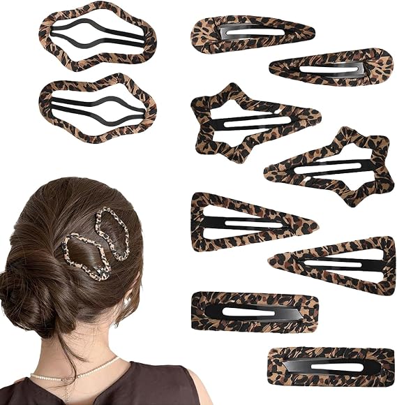 10 Leopard Print Hair Clips, Snap on Hair Clips, Animal Print Hair Clips, Girls Hair Clips, Leopard Print Hair Accessories, Leopard Print Geometric Hair Clips, Women's Headpiece