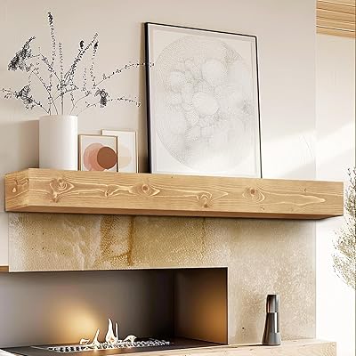 60 Fireplace Mantel, 5 Thick Handmade Hollow Solid Wood Wall Long Floating Shelf with Invisible Wood Brackets, Wood Color