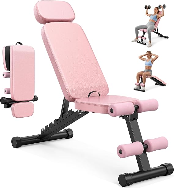 Foldable Weight Bench 800LBS, Adjustable Workout Bench with 10 Backrest Positions & Extended Headrest, Incline Decline Flat Bench Press for Home Gym Small Space Strength Training