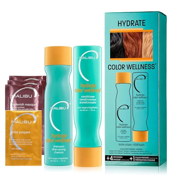 Malibu C Hydrate Color Wellness Collection - Moisturizing Color Safe Shampoo & Hydrating Hair Remedy - Formulated to Preserve + Protect Hair Color