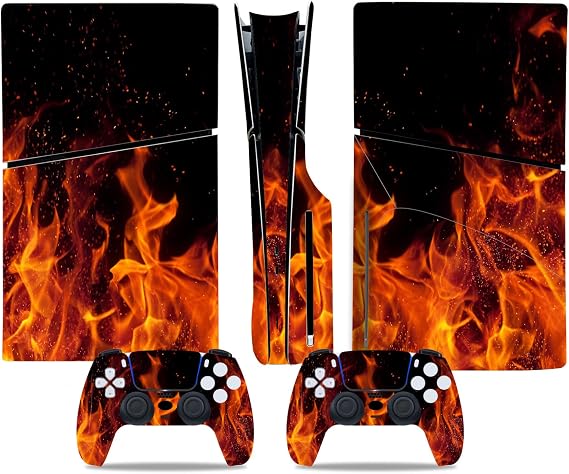 PS5 İnce Disk Konsolu ve Kablosuz Denetleyici için Cilt Çıkartması, Tam Set Koruyucu Cilt Sargısı, PS5 İnce Disk için Oyun Aksesuarları Çıkartma Kapağı (Alev)