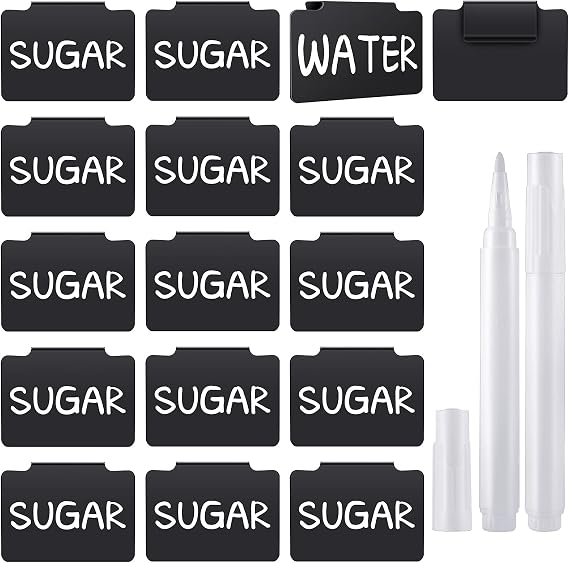 18 Pcs Plastic Basket Bin Label Clip on Removable Basket Label Clip with White Chalk Markers for Kitchen Pantry Storage Fabric Box Hanging Bin