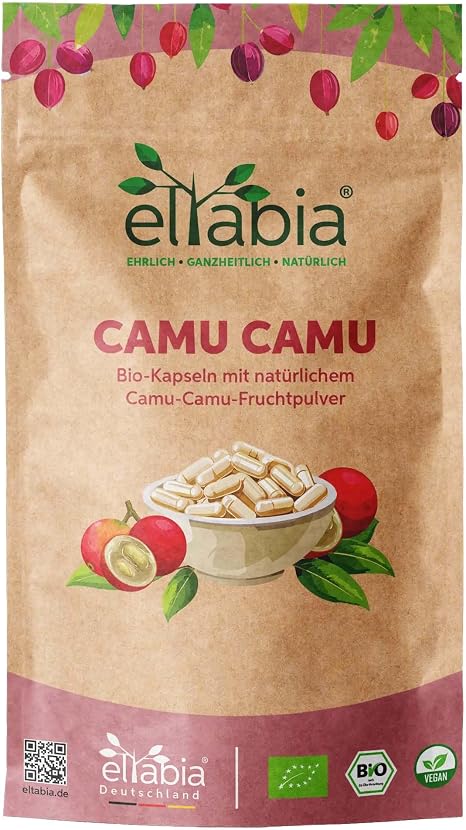 Organic Camu Camu Capsules Pack of 200 High Dose 84 mg Daily Dose 100% Natural Vitamin C 100% No Additives in Raw Food Quality