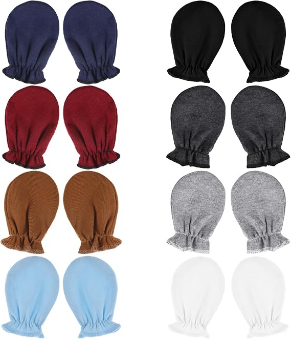 8 Pairs Baby Mittens Newborn No Scratch Mittens Newborn 0-6 Months Cotton Wrist Gloves Infant Toddler Mitten