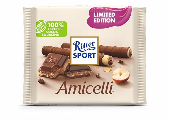 Ritter Sport Amicelli Milk Chocolate w/ Hazelnut Cream Filling & Wafer Pieces - 100g