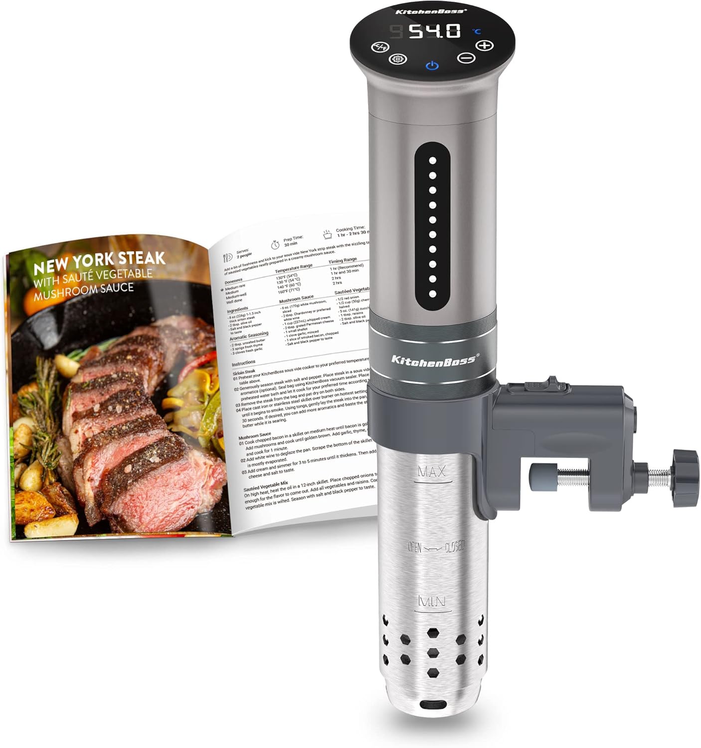 kitchenboss sous vide garer stick precision cooker • 1100w • 360 ° circulation • 40 ℃ -90 ℃ temperature range • ipx7 waterproof • led touch display