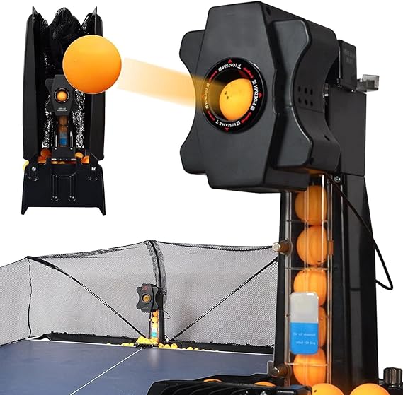 Ping Pong Robot Machine,Automatic Table Tennis Robot Machine with Catch Net for Training,30-90 Balls/Min (9 Levels of Adjustment),Ball Speed: 4-40m/S,Holds 300 Balls,Black