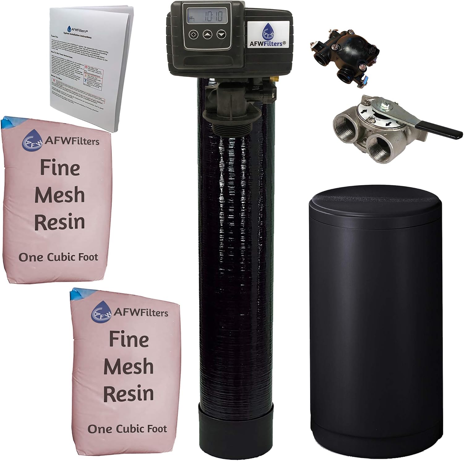 AFWFilters 2 cubic Foot 64k Whole Home Iron Pro Water Softener with Fine Mesh Resin,1 Stainless Steel FNPT Connection, and Black Tanks