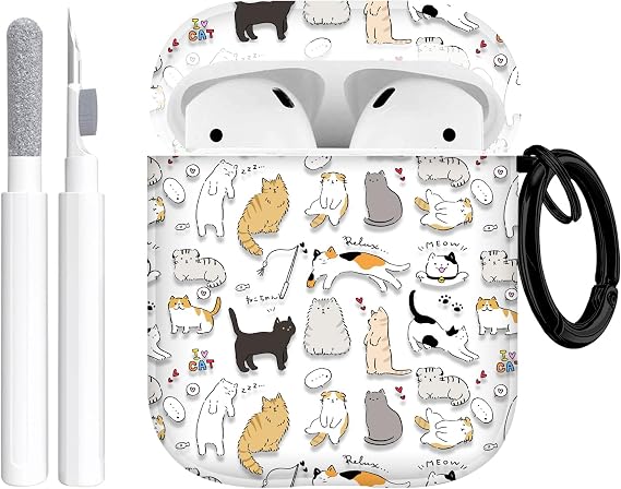 for Airpods 2nd Generation Case, Cute Cool Kitty Cat Pattern Protective TPU Soft Cases for Airpods Case 2nd/1st Gen, Shockproof for Airpods Cases Men Women with Cleaner Kit & Keychain